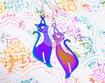 Cat Earrings | Rainbow Cat Earrings | Cute Cat Earrings | Dangly earrings | Quirky earrings | Gift Ideas | Earring Gifts