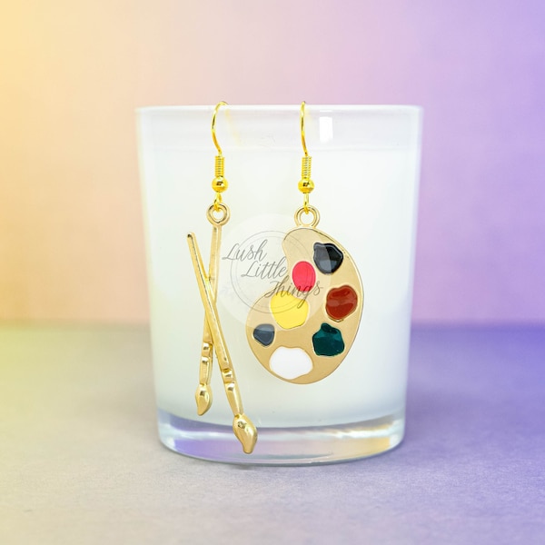 Artist Palette + Brushes Earrings | Mismatched Earrings | Dangly earrings | Quirky earrings | Gift Ideas | Earring Gifts