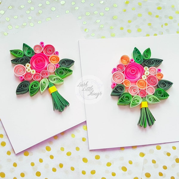 Carte Quilling Bouquet | Cartes quillings | Carte Quilling d’anniversaire | Petite carte de fleurs | Carte d’anniversaire faite à la main | Carte de remerciement | Carte unique