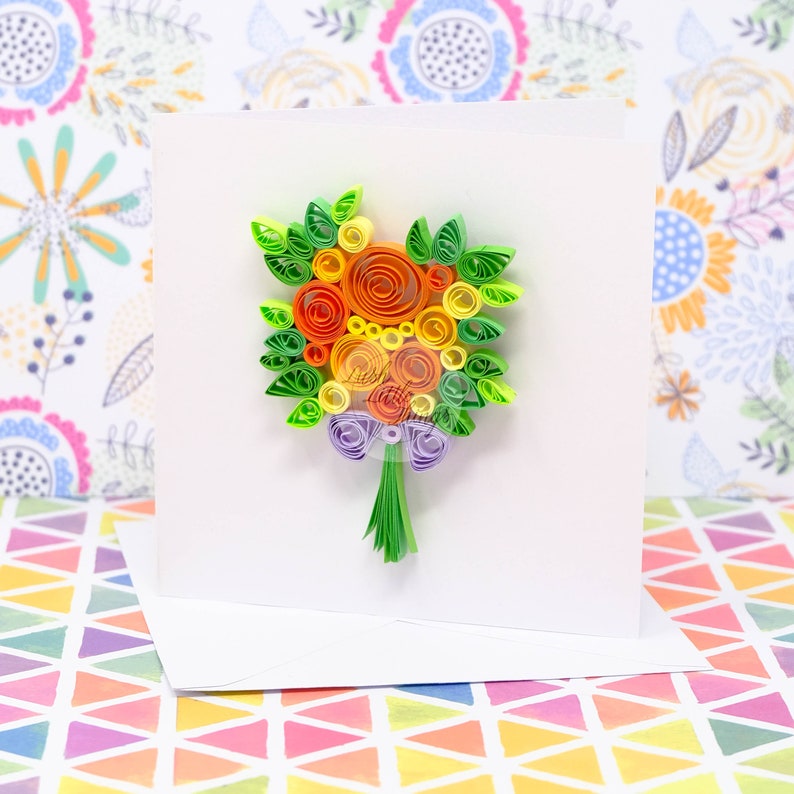 Bouquet Quilling Card Quilling Cards Birthday Quilling Etsy