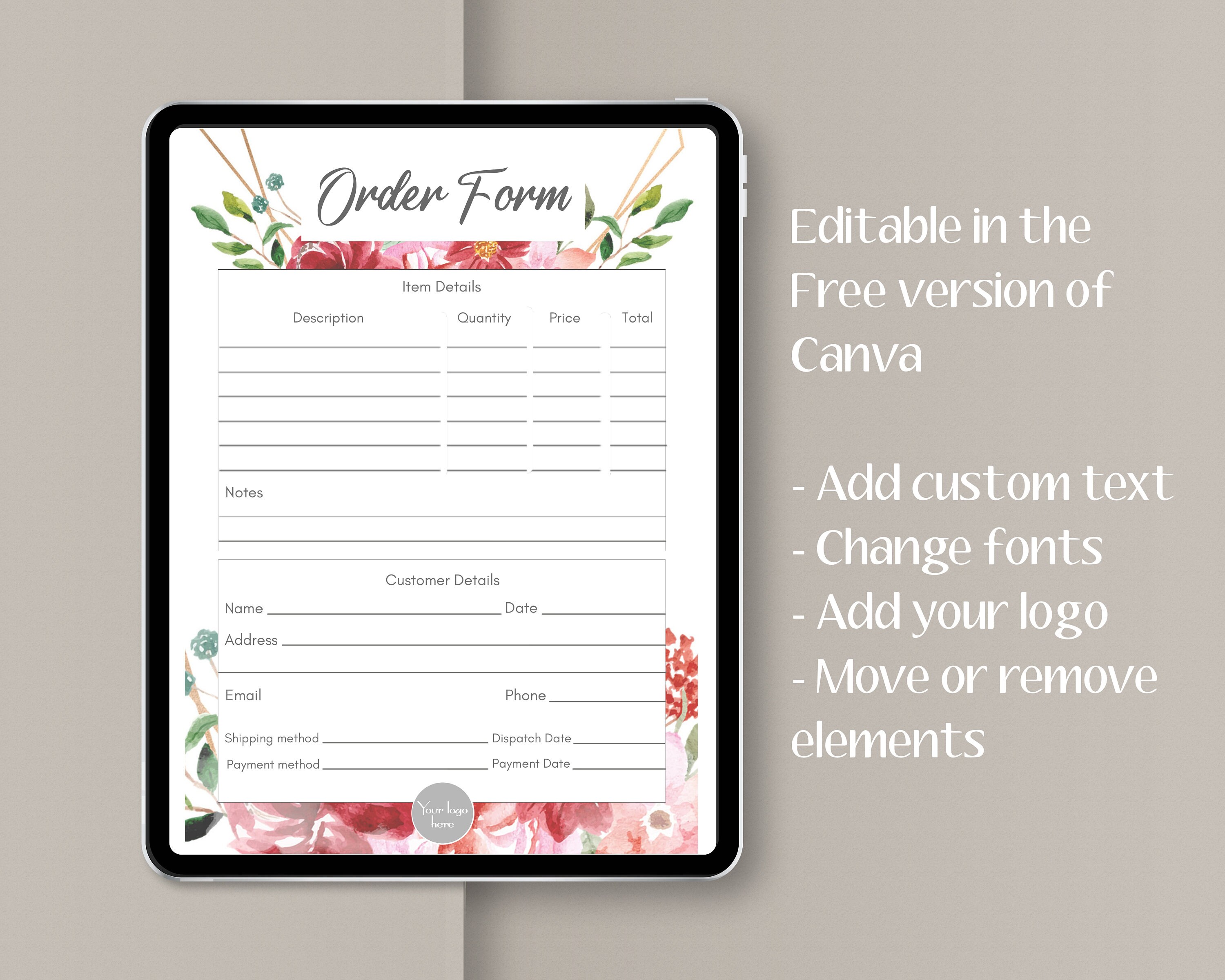 A4 Printable Order Form | Digital Download | Craft Fair Order Form ...