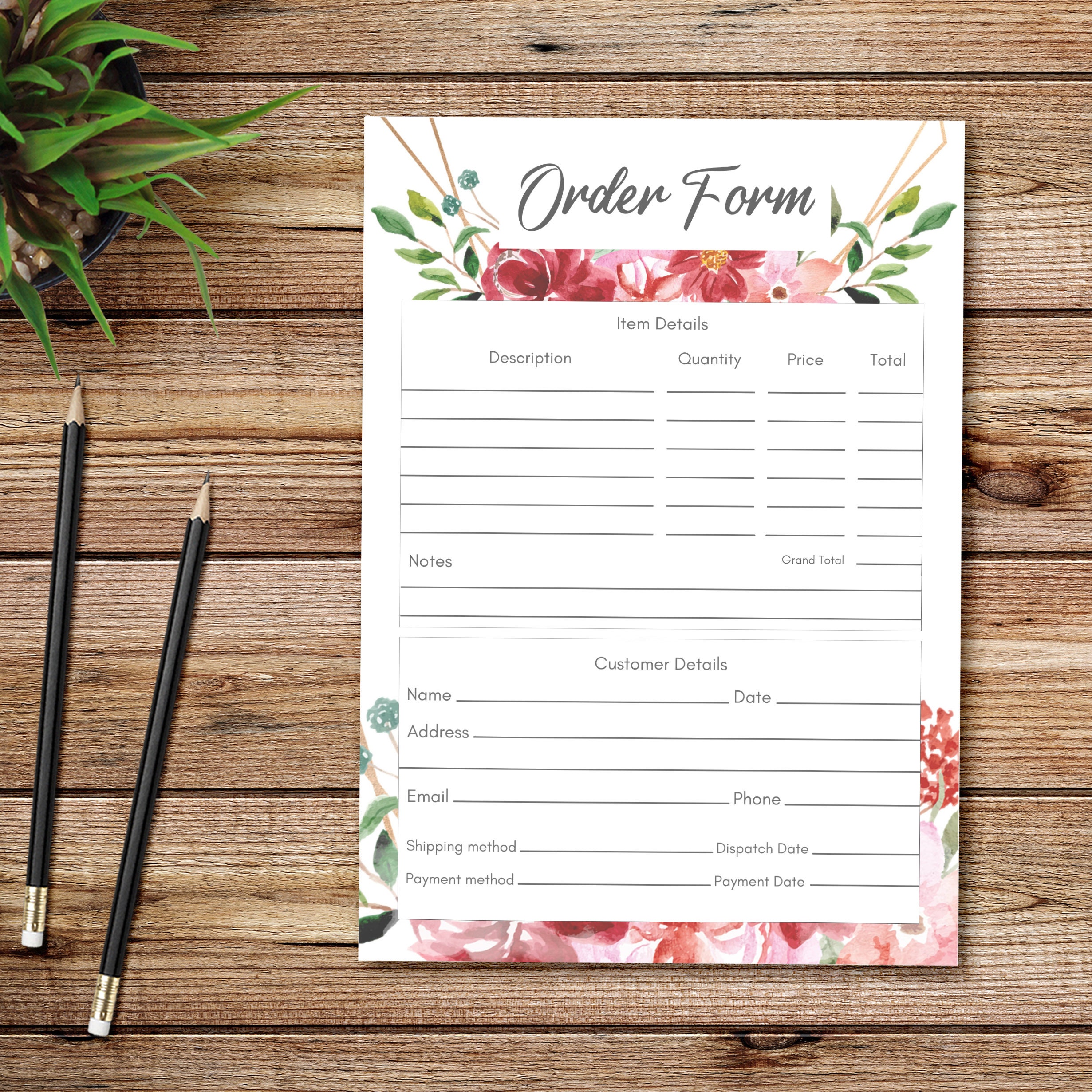 A4 Printable Order Form | Digital Download | Craft Fair Order Form ...