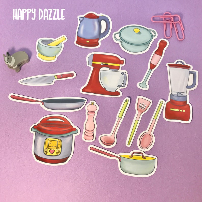 Stickers pack kitchen tools and cooking. Stationery gift for Etsy