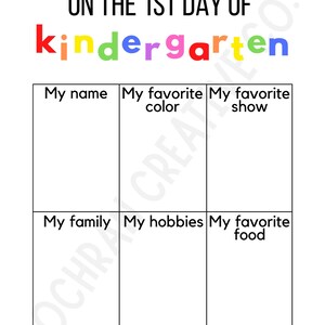 First Day of Kindergarten Worksheet Letter Size PDF Instant Download ...