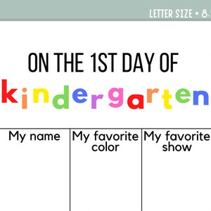 First Day of Kindergarten Worksheet Letter Size PDF Instant Download ...