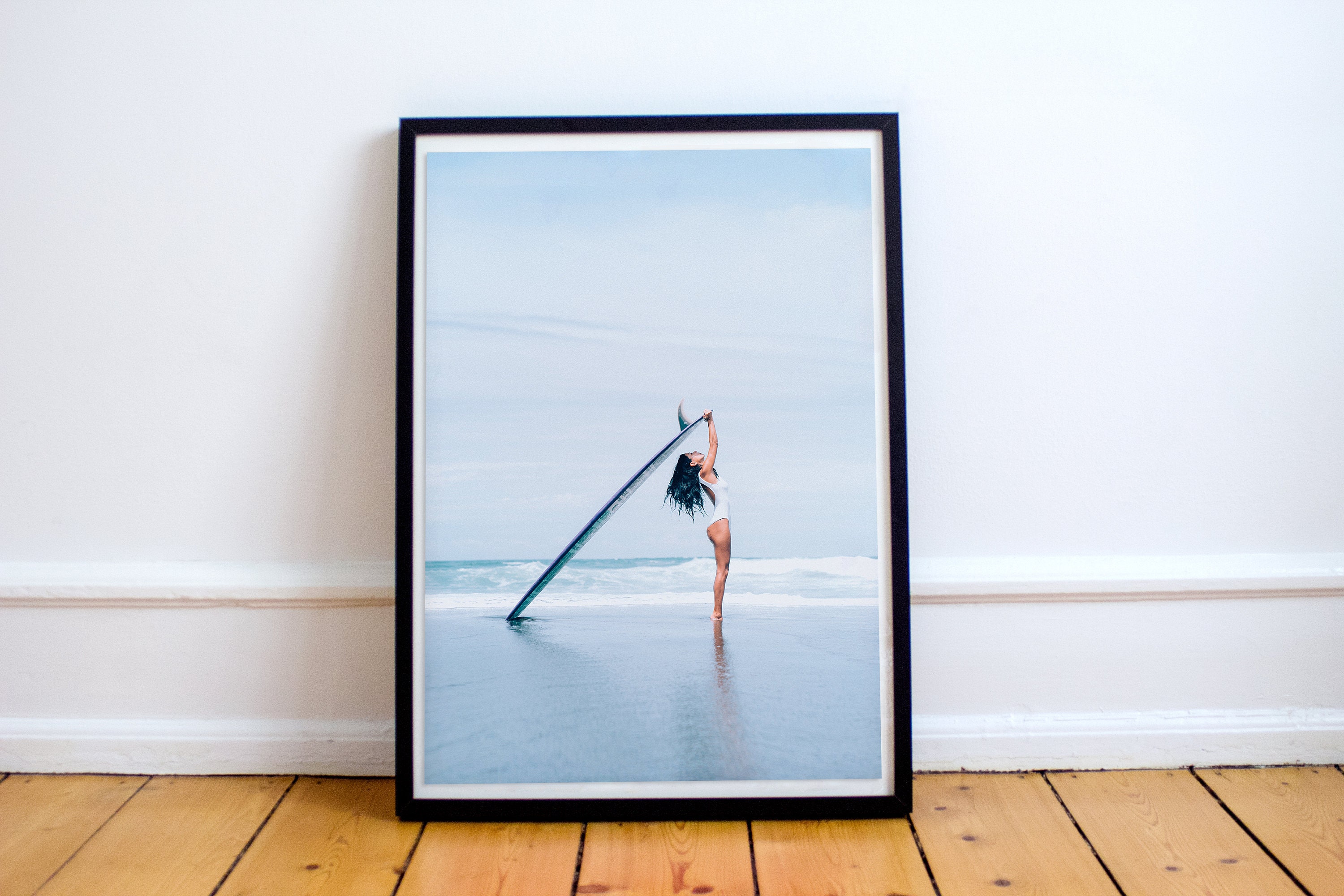 Surf, Girl Surf, Art Impression, Tableau, Surfeuse, Wave Wall Art, Printart, Noir et Blanc, Beach Vi