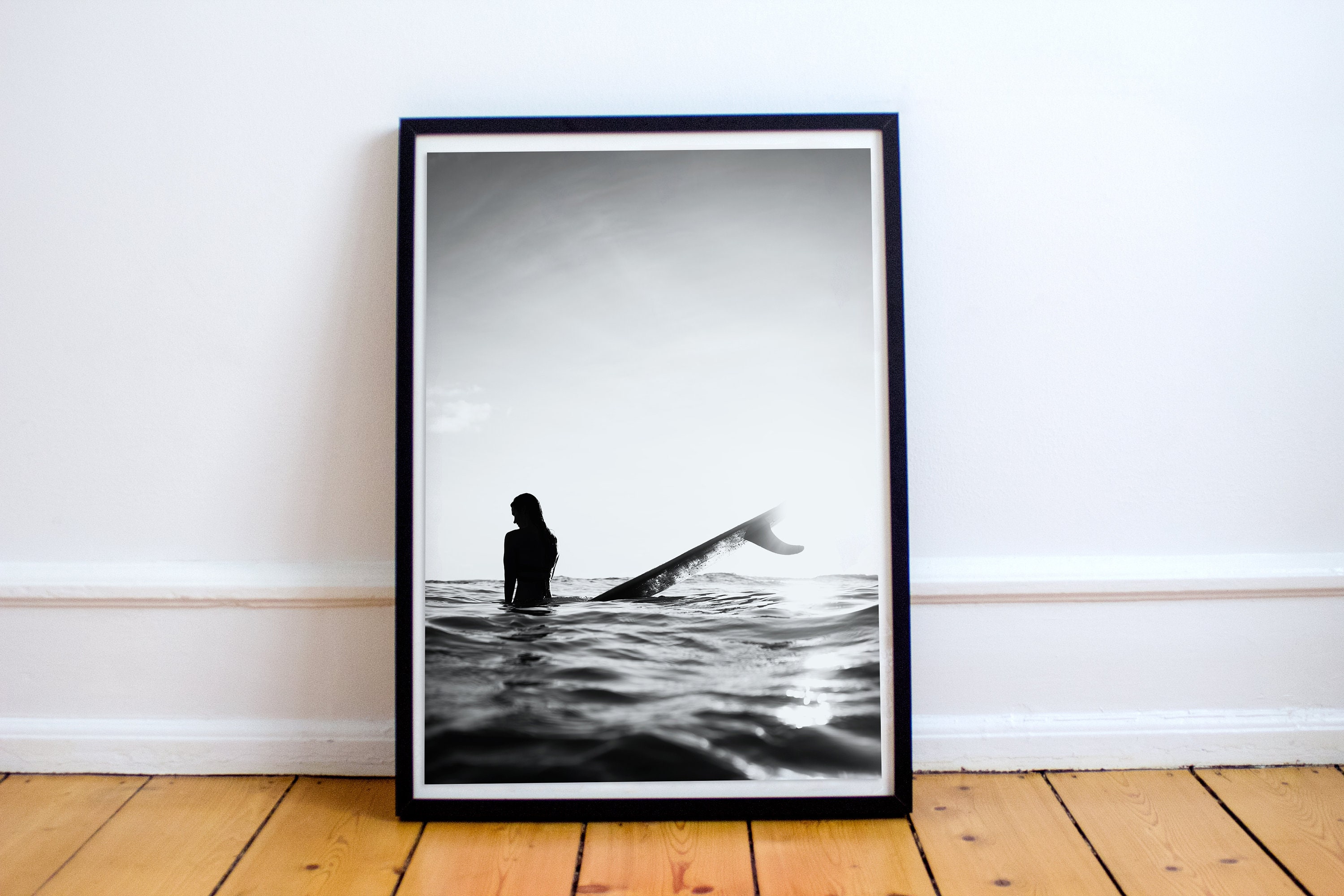 Surf, Girl Surf, Art Impression, Tableau, Surfeuse, Wave Wall Art, Printart, Noir et Blanc, Liberté,