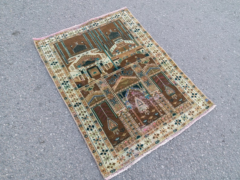 Small Area Rug 2.9x3.8 ft,vintage Persian rug,colorful rug,distressed rug,Moroccan rug,Bohemian rug,small rug runner,Brown Turkish Rug