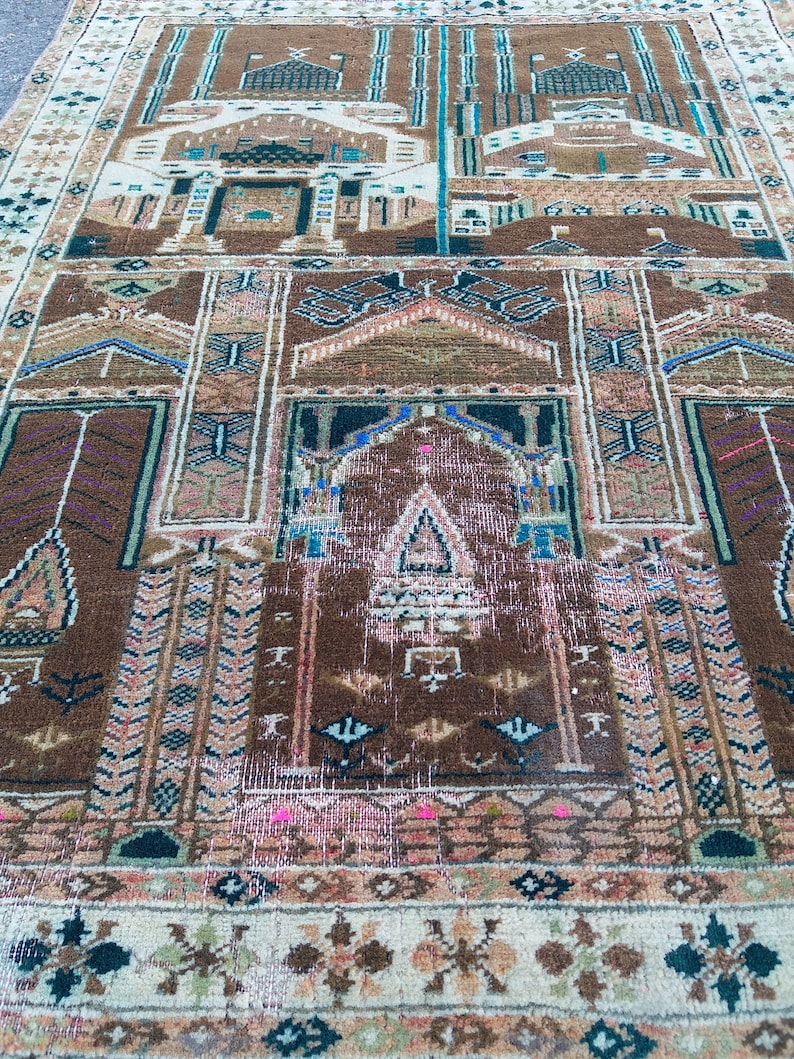 Small Area Rug 2.9x3.8 ft,vintage Persian rug,colorful rug,distressed rug,Moroccan rug,Bohemian rug,small rug runner,Brown Turkish Rug
