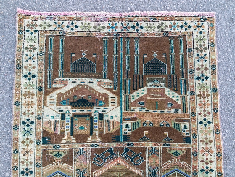 Small Area Rug 2.9x3.8 ft,vintage Persian rug,colorful rug,distressed rug,Moroccan rug,Bohemian rug,small rug runner,Brown Turkish Rug