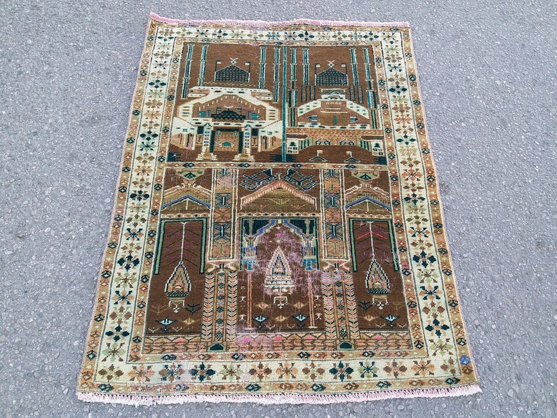 Small Area Rug 2.9x3.8 ft,vintage Persian rug,colorful rug,distressed rug,Moroccan rug,Bohemian rug,small rug runner,Brown Turkish Rug