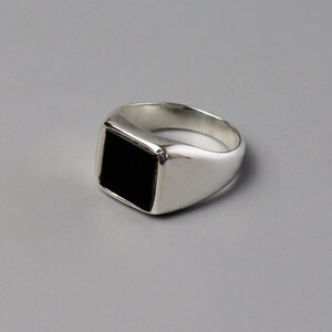 Siegelring Sterling Silber 925 eckig mit Schwarze Onyx, handgemacht, Unisex