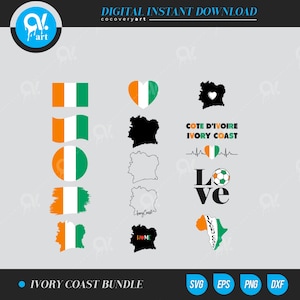 Ivory Coast Cote D&#39;ivoire Bundle Flag Map Svg, Eps, Dxf file for Silhouette Cameo, Curio, cut file for cutting machines, instant download
