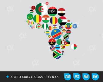 Africa Circle Map with countries flags Cut file for cutting machines, Ai, Eps, Dxf, Png, Svg file instant download