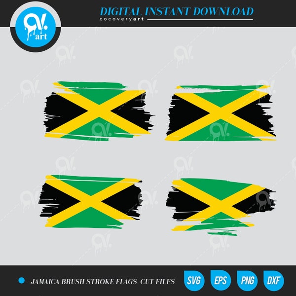 Jamaica distressed 4 Flags SVG, Jamaica Brush Stroke Flags cut files Jamaica Stroke Flags vector files Clip art Cut files instant download