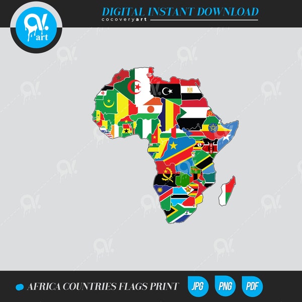African Countries Map Flags all Countries Jpg, Png , Pdf , Great for  Sublimation ready for printing 300 dpi