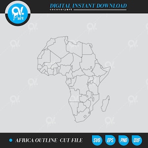 Africa Map esquema 2 archivos Archivo de corte para máquinas de corte, Ai, Eps, Dxf, Jpg, Png, Svg archivo descarga instantánea
