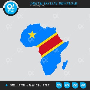 Mappa africana della Repubblica Democratica del Congo, mappa della bandiera di tutti i paesi, file Ai.Eps, Jpg, SVG per Silhouette Cameo, file di taglio