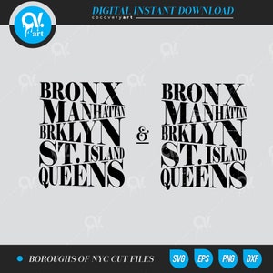 Boroughs of New York City Ai, Eps, Dxf, Png, file Svg per Silhouette Cameo, Curio, file tagliato per macchine da taglio, download istantaneo