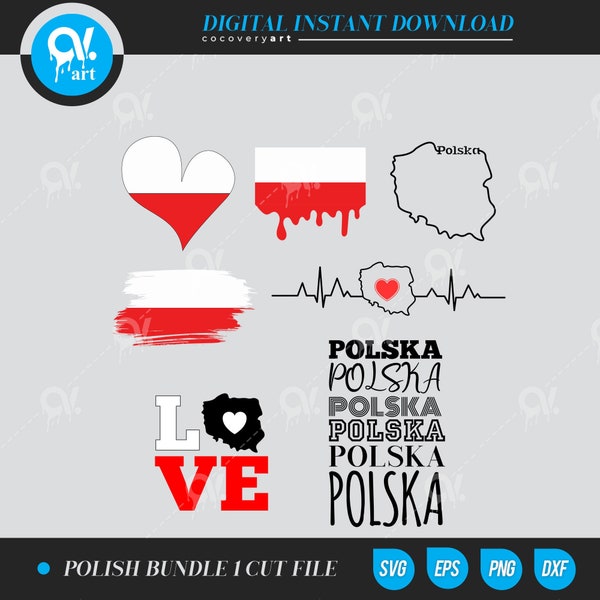 Poland Polish Polska Bundle 1  Ai, Dxf, Svg  ready to print  Silhouette Cameo, Curio, cut file for cutting machines, instant download