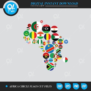 Afrika Kreiskarte mit Länderfahnen Cut Datei für Schneidemaschinen, Ai, Eps, Dxf, Png, svg Datei sofortiger Download