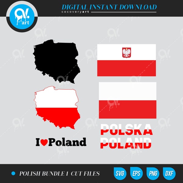 Polish Flag Poland Map 7 Files  SVG, DXF, AI,   cut file for cutting machines, instant download