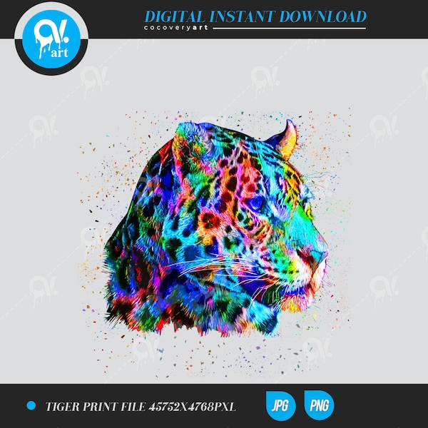 Colorful Geometric  painted Leopard for sublimation or DTG printable file instant download