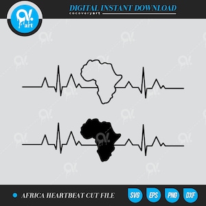 Archivos de Africa Heartbeat 2 Archivo de corte para máquinas de corte, Ai, Eps, Dxf, Jpg, Png, Svg, descarga instantánea de archivos