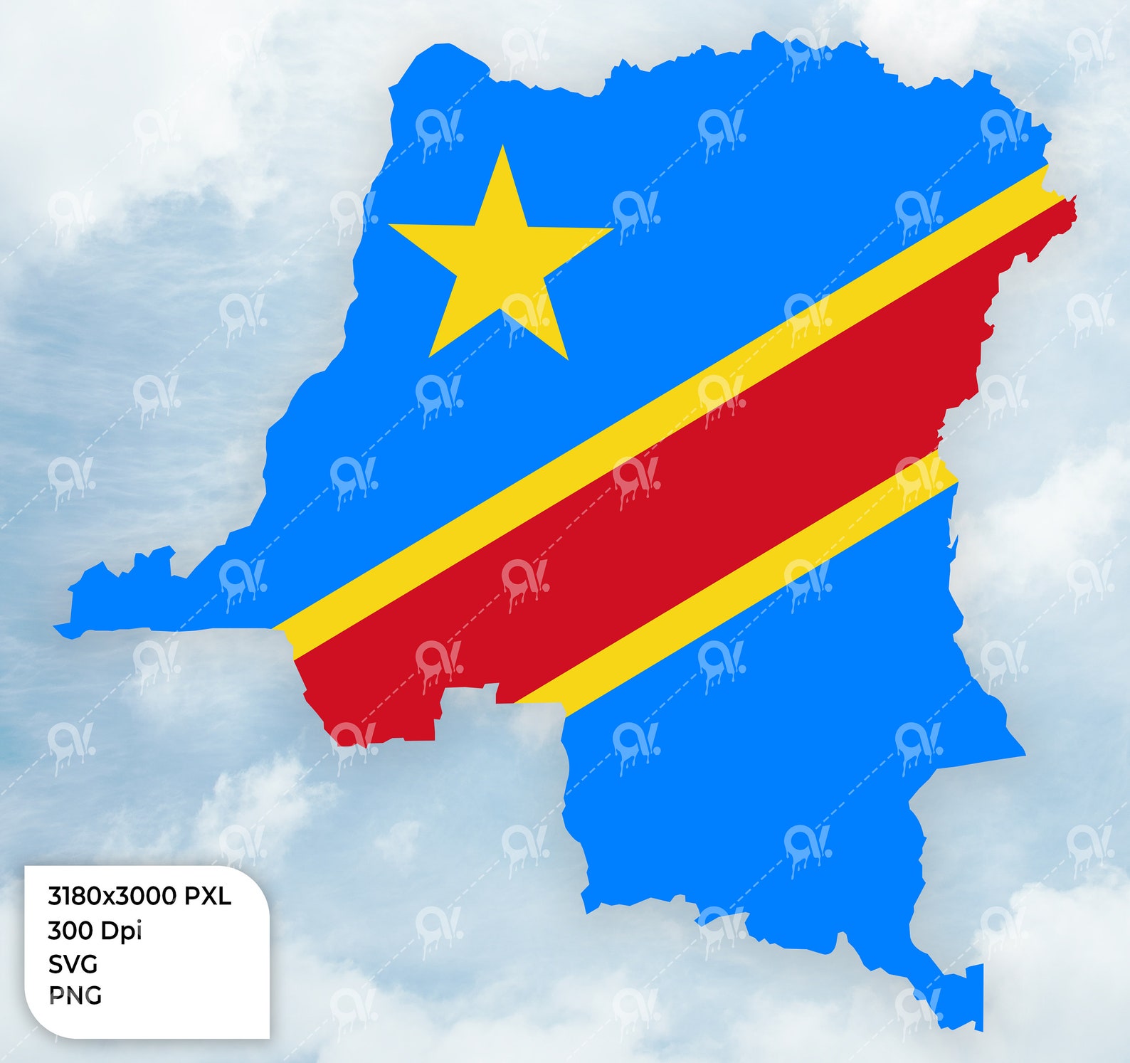 Download DR Congo Map Flag PNG SVG file for Silhouette Cameo Curio | Etsy
