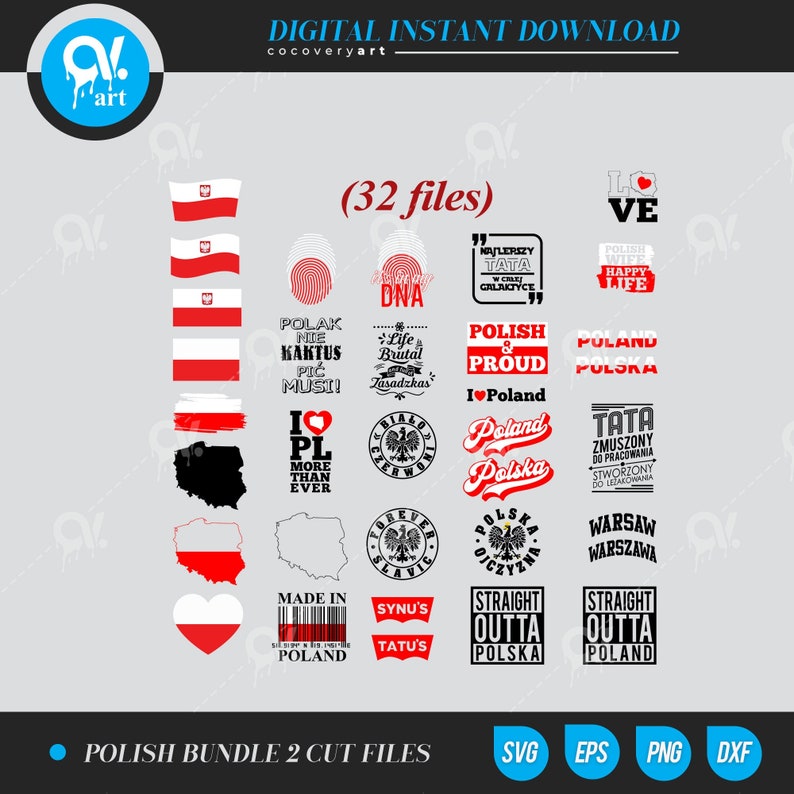 Poland Polish Polska Bundle Ai, Dxf, Svg ready to print Silhouette Cameo, Curio, cut file for cutting machines, instant download image 1