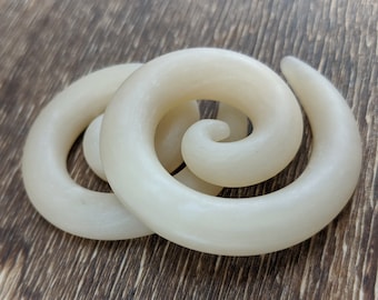 Translucent Gauged Spirals, Faux Bone Gauges, Handmade Earrings, Ivory Clay Gauges,Off White,Polymer Clay Jewelry,Spiral Gauges,Large Gauges