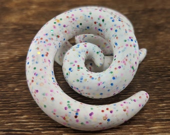 Rainbow Confetti Glitter Gauged Spirals, Chunky Glitter, Polymer Clay Gauges, White Rainbow Spirals, Glitter Spirals, Gauged Ears, Rainbow