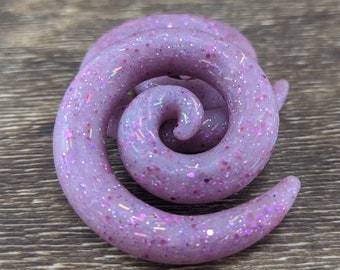 Purple Custom Mixed Glitter Gauged Spirals, Handmade Polymer Clay Gauges, Purple Spirals, Glitter Spirals, Gauged Ears, Purple Plugs, Holo