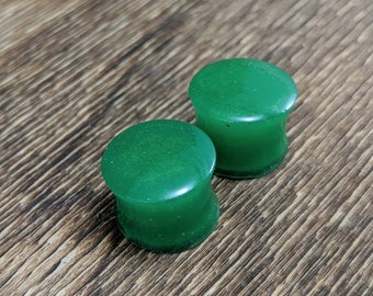 Green Shimmer Plugs, Green Gauges, Double Flare Plugs, Green Gold Pearl Gauges, Handmade Resin Plugs, Resin Gauges, Green Pearl Gauges, Gold