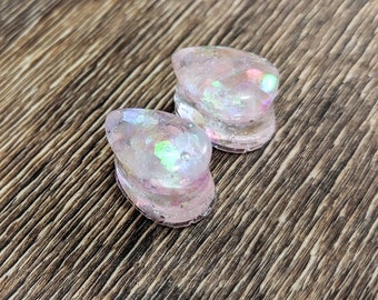 Pink Faux Opal Glitter Teardrop Plugs, Teardrop Gauges, Double Flare Plugs, Pink Opal Plugs, Pink Glitter, Handmade Plugs, Chunky Glitter