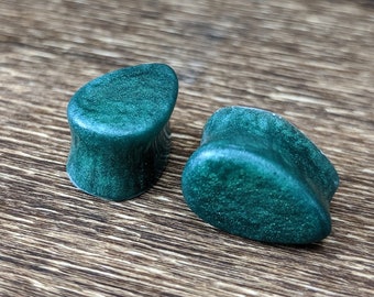 Emerald Green Teardrop Plugs, Teardrop Gauges, Tear Drop, Double Flare Plugs, Dark Green Plugs, Handmade Plugs, Resin Plugs, Emerald Gauges