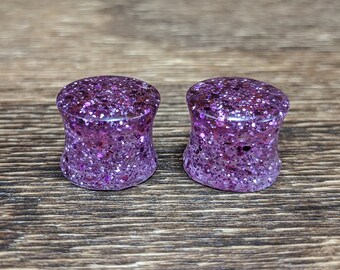 Mono Purple Glitter Plugs, Glitter Plugs, Glitter Gauges, Double Flare Plugs, Purple Plugs, Handmade Plugs, Resin Plugs,Monochromatic Purple