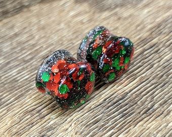 Xmas Snow Chunky Glitter Round Plugs, Christmas Gauges, White Red Green Earrings, Holiday Jewelry, Handmade Resin Plugs, Gauged Earrings