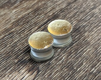 Metallic Gold Foil Plugs, Gold Gauges, Double Flare Plugs, Clear Plugs, Gold Plugs, Metal Leaf Gauges, Handmade Plugs, Resin Plugs, Mirror