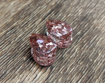 Pink Foil Glitter Teardrop Plugs, Teardrop Gauges, Double Flare Plugs, Rose Gold Plugs, Rose Gold Glitter, Handmade Plugs, Foil Glitter,Pink