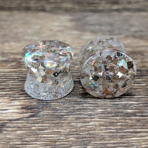Iridescent Gold Glitter Plugs, Iridescent Plugs, Gold Glitter Gauges, Double Flare Plugs, Glitter Plugs, Handmade Resin Plugs, Gauged Ears