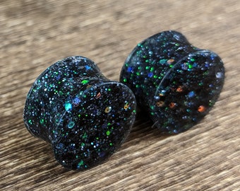 Galaxy Plugs, Space Plugs, Black Glitter Gauges, Double Flare Plugs, Glitter Plugs, Handmade Plugs, Resin Plugs, Gauged Ears, Stretched Ears