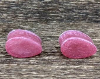 Pink Pearl Teardrop Plugs, Teardrop Gauges, Tear Drop, Double Flare Plugs, Pink Plugs, Handmade Plugs, Resin Plugs, Pink Gauges,Pink Earring