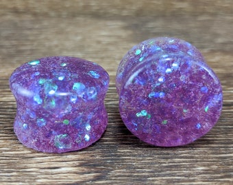 Mermaid Glitter Round Plugs, Mermaid Gauges, Double Flare Plugs, Purple Teal Glitter Gauges, Glitter Plugs, Handmade Plugs, Purple Plugs