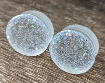 Opal Glitter Plugs, Iridescent Plugs, Opal Glitter Gauges, Double Flare Plugs, Glitter Plugs, Handmade Plugs, Resin Plugs, Gauged Ears, Opal