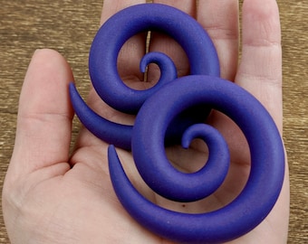 Matte Dark Purple Spiral Gauges, Ear Plugs, Handmade Gauges, Polymer Clay Jewelry, Clay Gauges, Stretched Ears, Tapers, Royal Purple, Indigo