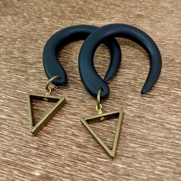 Triangle Gauged Hoop Earrings, Brass Triangle, Geometric Gauges, Clay Gauges, Handmade Gauges, Dangle Gauges, Drop Earrings, Customizable