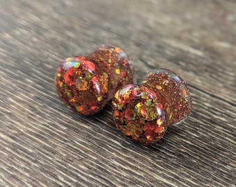 Fall Colors Round Plugs, Red Orange Gold Gauges, Double Flare Plugs, Holographic Gauges, Glitter Plugs, Handmade Plugs, Autumn Jewelry, Fall