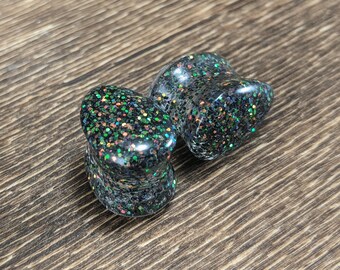 Color Shifting Glitter Teardrop Plugs, Green Gold Copper, Color Change Glitter, Teardrop Gauges, Double Flare Plugs, Glitter Gauges, Resin