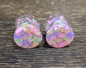 Confetti Round Plugs, Pastel Dot Plugs, Glitter Gauges, Easter Gauges, Double Flare Plugs, Glitter Plugs, Handmade Plugs, Resin Plugs, Neon